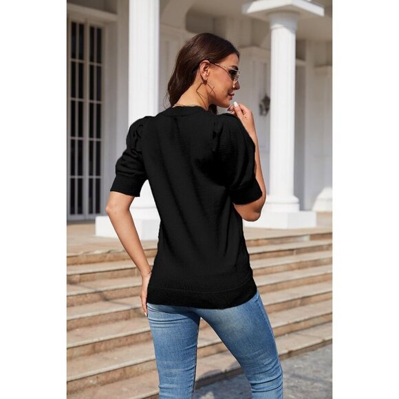 Women's Puff Sleeve Sweater Viscose Nylon Polyester Crew Neck Casual Top - Picture 5 of 5